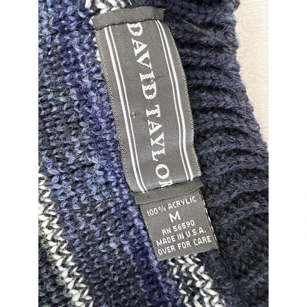 Vtg DAVID TAYLOR Cardigan Sweater Mens M Geometric Knit 90s Grandpa Acrylic‎ Y2K